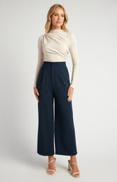 SOGNA COL Topstitch Waistband Detail Wide Leg Pants  SPA487A